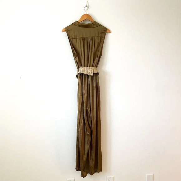 Zara Satin Effect Jumpsuit With  Belt in Olive Green NWT Size Small - Picture 10 of 12